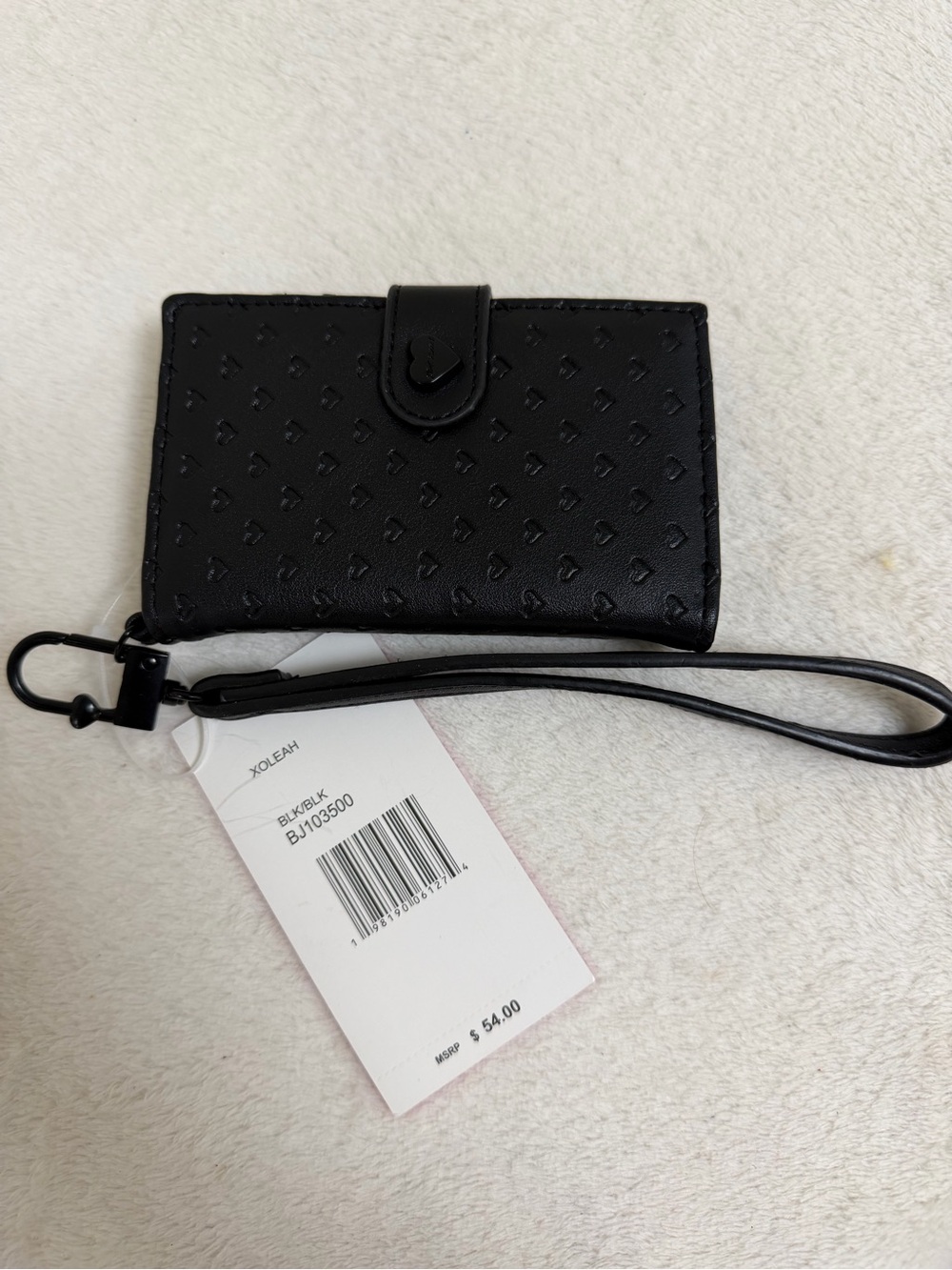 Betsey Johnson Black Embossed Heart Wallet with Wristlet Strap - Picture 5 of 5
